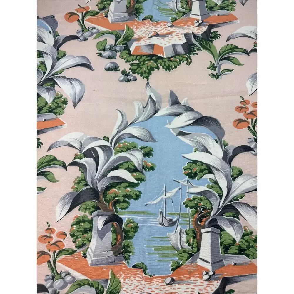 Large Vintage Tropical Bark Cloth Fabric Panels 48